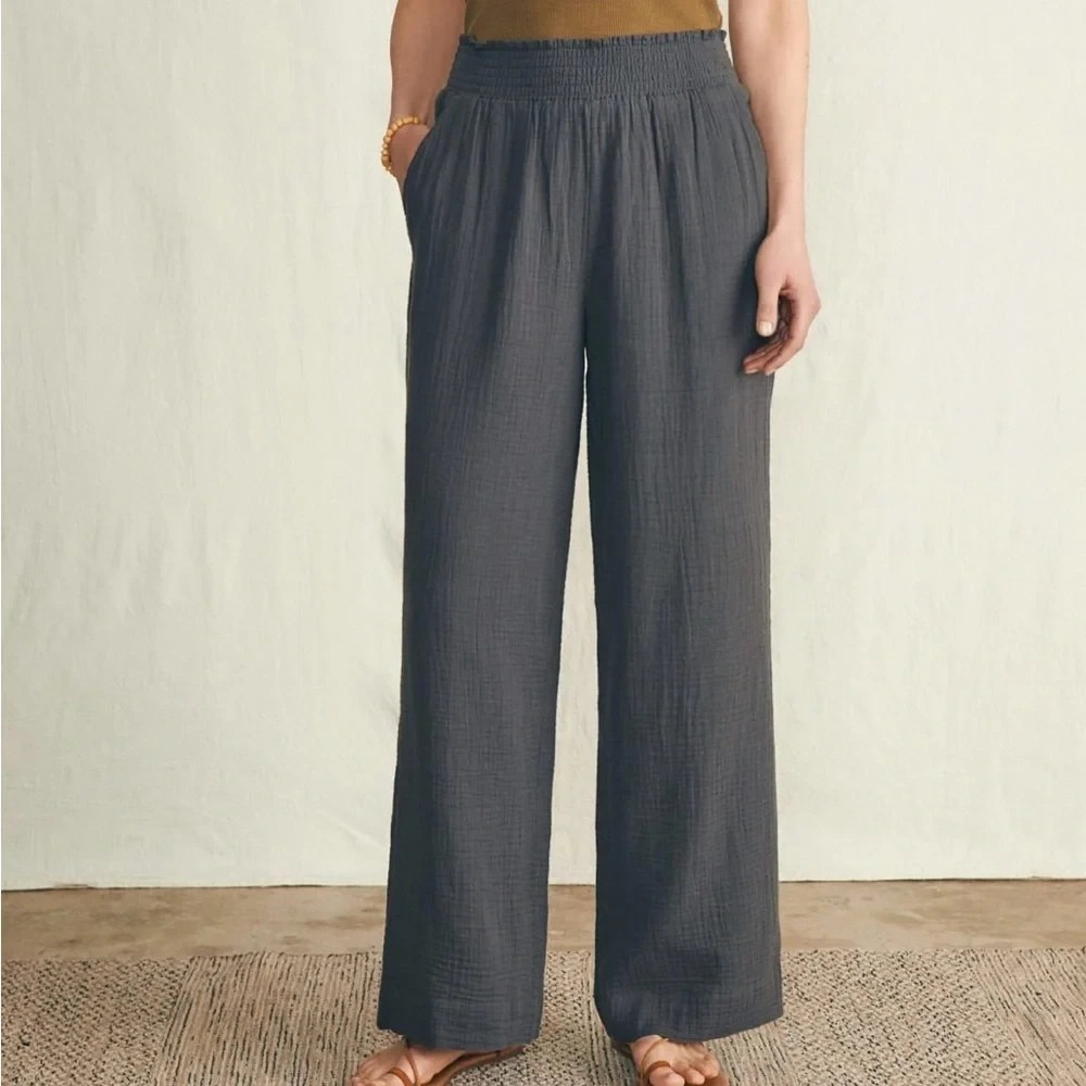 Faherty Dream Cotton Gauze Wide Leg Pant Womens XXS Gray Beachy Relaxed Boho